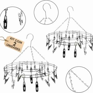 Kit 2 Varal Aço Inox Suspenso Meias Calcinha e Roupa Intima Apartamento Lavanderia -24 Prendedores-Vende Mais (Varal Redondo Inox)
