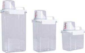 Kit 3 Dispenser Organizador Pote De Lavanderia para Sabão Líquido em pó Amaciante Tira Machas com Adesivos 1.1L 1.8L 2.3L