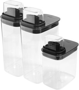 Kit 3 Dispenser para Sabão em pó, Amaciante | Flow 1,5 e 2,3L | Com Dosador | Black | Lavanderia, Lavabo, Máquina de lavar