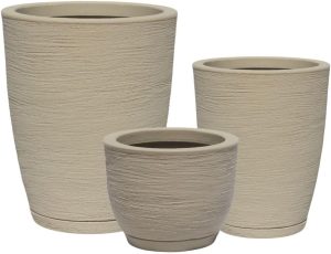 Kit 3 Vasos Decorativos Para Plantas em Polietileno Cone e Bojo n1, n2 e n3 (Bege)