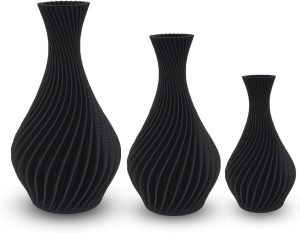 Kit 3 Vasos espirais para Plantas Artificais - Jarro vaso Espiral - Decoração Sala (Preto)