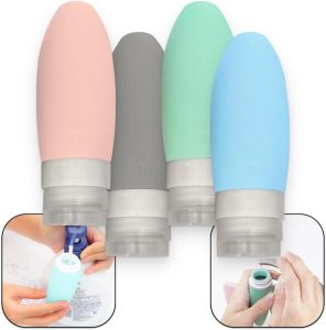 Kit 4 frascos para viagem 90ml Recipiente Porta Shampoo Condicionado Dispense Reutilizável Silicone