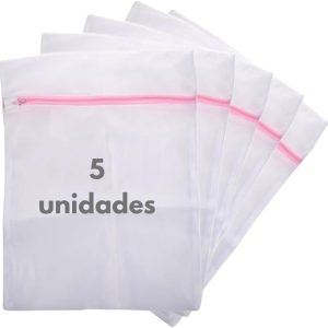 Kit 5 Saco Protetor de Lavar Roupa com Zíper Máquina de Lavar Saquinhos 30x40 Peças Delicadas Lingerie Roupa Íntima Meias Proteção contra Danos e Desgastes Lavanderia