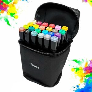 Kit Canetinhas de Colorir Ponta Dupla 24 a 100 Cores | Para Livros Bobbie/Stitch/Comfy | Cores Intensas, Secagem Rápida e À Base D'água (24)