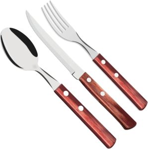 Kit Faqueiro com Garfo Colher e Faca de Madeira Inox 36 Peças