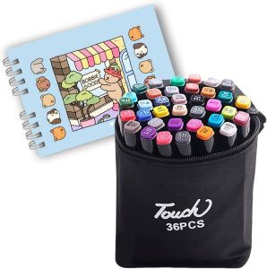 Kit Livro De Colorir Infantil + Conjunto Estojo Canetas Canetinha 36 Cores (Azul)