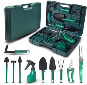 Kit de Ferramentas de Jardinagem 10 Peças Maleta - AMOVO Fox Garden - Metal - Verde - GARDEN_TOOL_SET