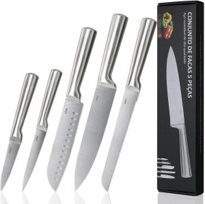LUMAI Conjunto de 5 Facas Profissionais em Aço Inoxidável 3CR13, Kit Completo com Lâminas Afiadas e Duráveis, Ideal para Cortes Precisos em Carnes, Legumes e Frutas, Design Ergonômico e Seguro