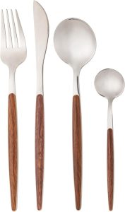 LYOR - Faqueiro de Aço Inox com Cabo em Estampa de Madeira Organic 24 Peças - Jogos de Talheres - Mesa Posta - Utensílios de Cozinha, Enxoval, Casamento, Decoração