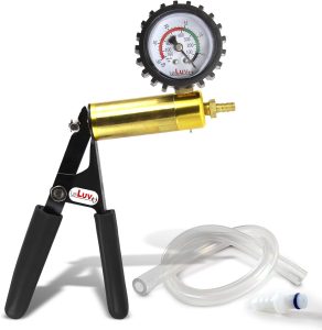 LeLuv alça da bomba de vácuo de latão ultima - medidor instalado com capa protetora de borracha - alças acolchoadas de borracha preta, mangueira transparente e encaixe de anel de vedação mac