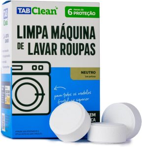 Limpa Maquina de Lavar Roupas em Tabletes/Pastilhas TabClean cx c/ 06 unidades de 40g (240g) para todos os tipos de Maquinas de Lavar Roupas (concentrado)