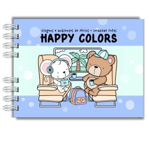 Livro de Colorir Viagens e Férias - Capa Dura Happy Colors - Cenas Fofas e Aconchegantes Estilo Bobbie, 25 Folhas 180g Grossas