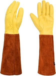 Luvas longas de couro de vaca para jardinagem Luvas proteção para jardinagem