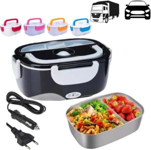 Marmita Elétrica Portátil 1,5L com Aquecimento Rápido BiVolt – 4 Voltagens (110V/220V/12V/24V) para Casa, Carro e Caminhão – Recipiente com Divisórias