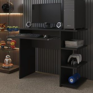 Mesa Escrivaninha Para Computador Escritório Pc gamer (preto/preto)