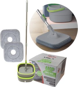 Mop Giratorio Rodo Esfregao Balde Limpeza Separa Agua Limpa da Agua Suja Lava E Seca Rapidamente CINZA