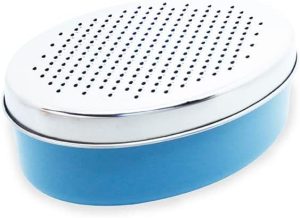Oikos - Ralador de Aço Inox Fino com Recipiente Azul