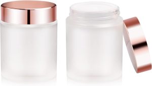 Pacote com 2 frascos de creme de vidro fosco de 100 g, recipiente vazio para cosméticos com forros internos, pote de amostra de cosméticos de viagem, recarregável, para loção, creme em pó, protetor