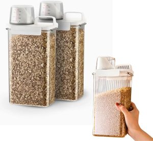 Pote Hermético Para Grãos Recipiente Organizador Armazenamento Alimentos Organize Sua Cozinha Farinha Açúcar Massas Cereais 2 Potes Com Copo Medidor E Tampa Com Trava