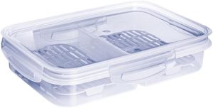 Pote Hermético Retangular 1,0 Litro Porta Frios Empilhável com Escorredor e Divisória Para Frios Queijo Mussarela e Presunto Frutas Verduras e Legumes - Com 4 Travas e Anel de Vedação em Silicone