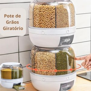 Pote de Graos Giratorio Recipiente Dispensador Arroz Cereais para Cozinha Balde de Grãos Armazenamento de Alimentos Para Organização de Despensa de Cozinha