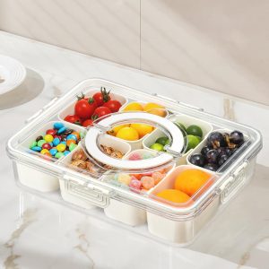 Recipiente para lanche com tampa e alça – Bandeja de servir dividida com 8 compartimentos, organizador portátil de charcutaria de lanche de viagem para doces, frutas, vegetais e lanches