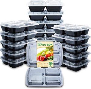 Recipientes Bento para refeições Enther com tampas, capacidade de 680 g, pacote com 20 unidades, preto