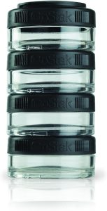 Recipientes de armazenamento de alimentos GoStak BlenderBottle para proteína em pó, lanches saudáveis e controle de porção, 40 cc, 4 unidades, preto