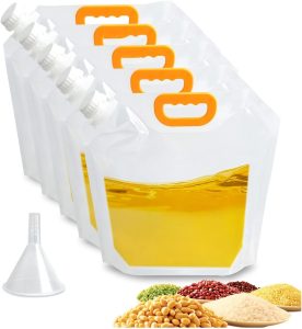 Saim Saco de armazenamento de arroz de cereais, 5 unidades herméticas de grande capacidade, recipientes de alimentos secos para cereais, saco selado de grão vertical com funil (2,5 L)
