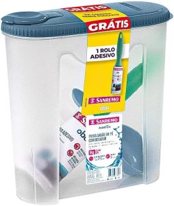 Sanremo - Conjunto para Lavanderia com Porta Sabão em Pó Plástico com Dosador e Rolo Adesivo Tira Pelos, Linha Hydrus