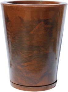 Vaso Decorativo Polietileno para Plantas Coluna Redonda Cone Lisa Moderna Jardim Sala N2 Com Prato 40x32 (Marrom)