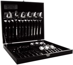 WOLFF Faqueiro de Aço Inox Oxford 30 Peças - Mesa Posta - Itens Para Casa - Utensílios de Cozinha - Enxoval - Casamento - Decoração