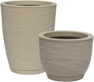 kit 2 Vasos Decorativo de Planta em Polietileno Escovado Jardim Casa Sala n1 e n2 (Bege)