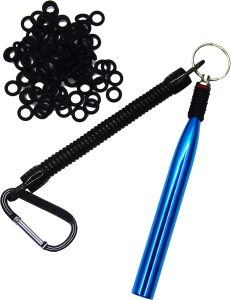 nawaish Wacky Rig Tool e 300 peças de anéis de vedação sem-fim, ferramenta de anel maluco, kit de minhoca maluca para iscas macias Senko Stick (ferramenta azul + 300 anéis de vedação pretos)